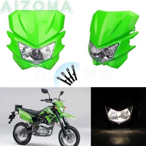 Green Super Motorcycles Headlight 12v 35w Motocross Head Lamp Universal For Kawasaki KX KLX KSR KLR KLE ZZR KDX 250 450 650