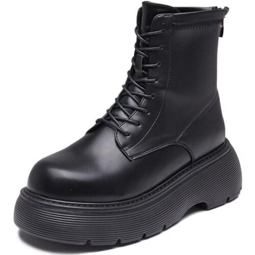 Krasovki Genuine Leather Thick Sole Platform ChunkyWomens Fashion Motorcycle Boots Thick Bottom Wild Casual Womens Shoes