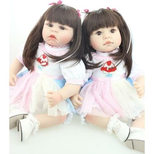 2Pcs Reborn Baby Doll Twins Bebe Girls Sisters Toy 22'' Silicone Accompany Gifts Baby Doll Toy Girl Toys For Kids