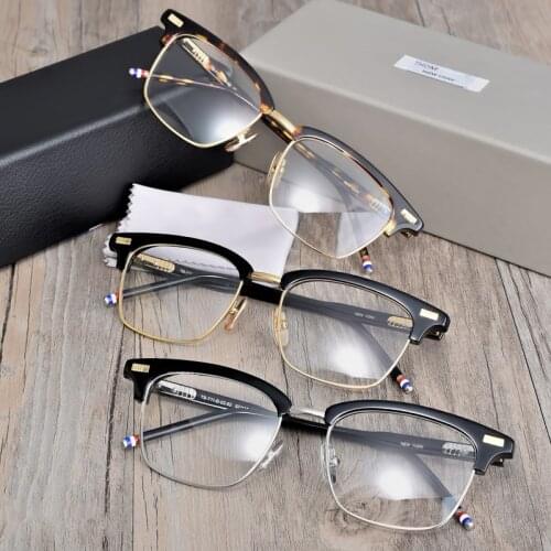 2021 New York Thom Brand Design Glasses Frame for Men Women Square Semi Rimless Eyeglasses Optical Prescription Eyewear TB711
