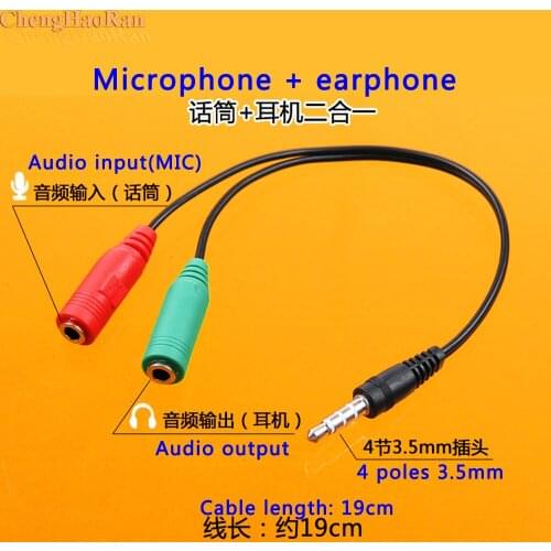 ChengHaoRan 4 pole Audio Stereo Plug Spliter 3.5mm 1 Male to 2 Female Adapter Cable Earphone