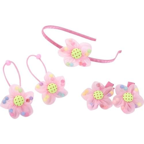 5Pcs/set Baby Girl Hair Accessories Set Princess Five Petal Flower Colorful Elastic Headband Kids Headwear
