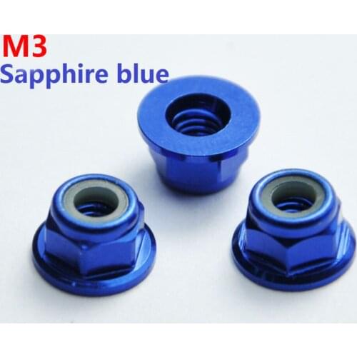50pcs/lot High Quality M3 Colourful Anodized Sapphire blue Colour Aluminum Alloy Flange Nylon Lock Nuts