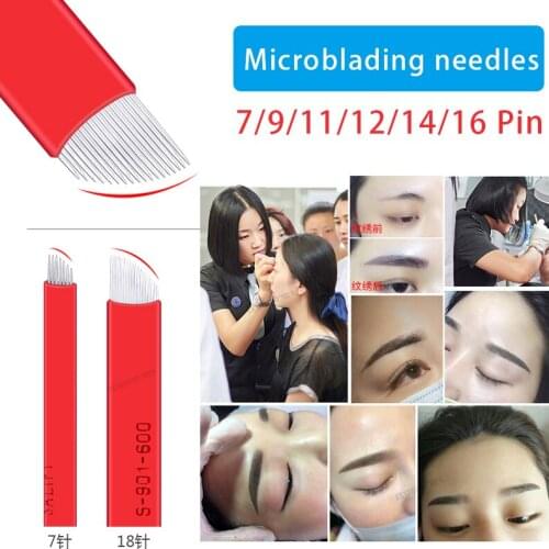 50pcs Eyebrow Tattoo Manual Microblading Permanent Makeup Sterile Needle Pin U shape Blade For 3D Embroidery Microblading Tattoo