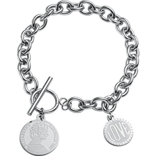 Titanium Steel Bangles Women Bracelet Figure Charms Bracelets Fashion Round Jewelry Silver Color Classic Stainless Bransoletka