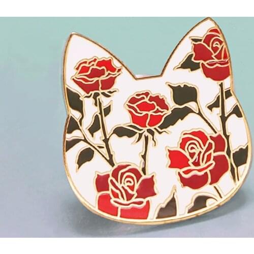 Kawaii Cat Head Hard Enamel Pin Cartoons Animal Brooch Lapel Pins Cute Rose Flower Kitty Badge Accessories Cats Lovers Gifts