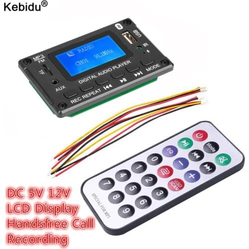 DC 5V 12V LCD Lyrics MP3 Decoder Board Bluetooth5.0 Hands-free Audio Receiver WMA WAV Decoding Support Recording Radio Display