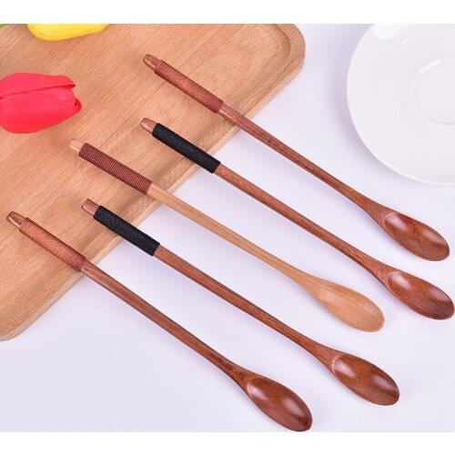 Wooden Spoons Kids Spoon Wood Rice Soup Dessert Spoon Coffee Tea Tableware Large Long Handled Spoon
