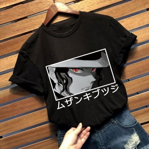 Japanese Anime Muzan Kibutsuji Eyes Tee Short Sleeve Tshirt Casual Loose Cozy Cotton Shirts Men Women Unisex Clothing