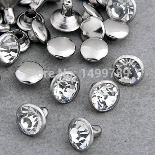 Hot Sell 100Sets 8mm DIY CZ+++ Crystals Rhinestone Rivets Silver Nailhead Spots Studs Shipping Free