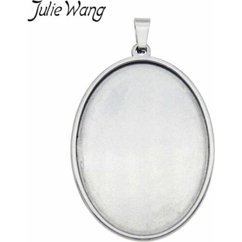 Julie Wang 1PCS Stainless Steel Oval Bezel Cabochon Base Settings Blank Tray Pendant Bracelet Jewelry Making Accessory