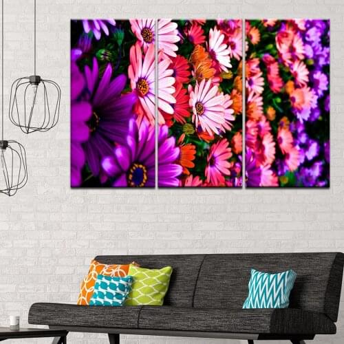 Canvas Painting many Colorful flowers 3 Pieces Wall Art Painting Modular Wallpapers Poster Print for living room Home Decor