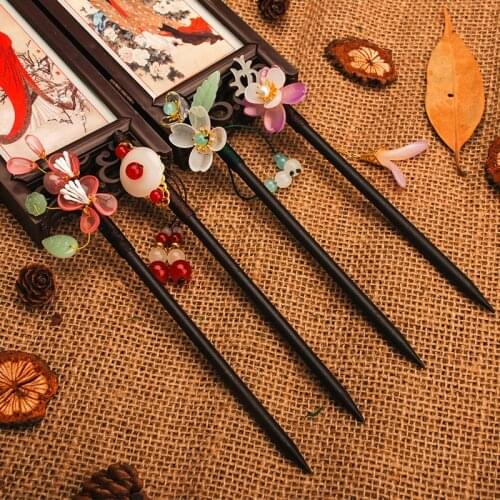 Chinese Chopsticks Flower Hair Forks Long Tassels Hairpins Clips Hair Stick Wooden Imitation Pearls Bead Step Shake Wedding Gift