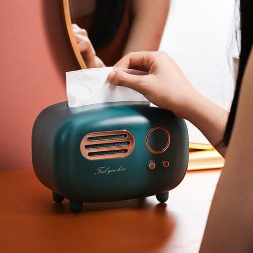 Retro Radio Model Tissue Box Desktop Paper Holder Vintage Dispenser Storage Napkin Case Organizer Ornament Craft