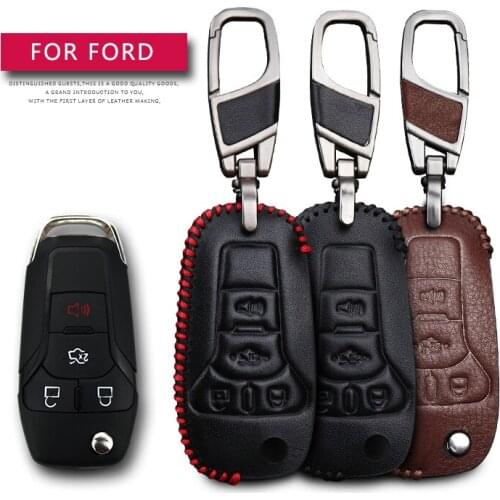 KUKAKEY 4Buttons Flip Folding Car Key Case For Ford Focus 2 3 Fiesta Escape Fusion Kuga Leather Keychain Key Holder Cover Bag