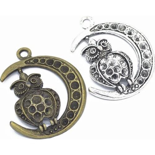 Hot Sale 5pcs Fashion gifts vintage moon owl alloy charms DIY making bracelet necklace jewelry accessories Animal pendant series