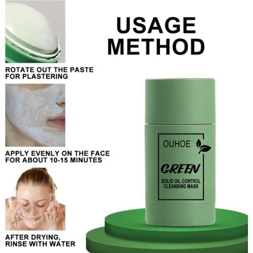 Green Tea Oil Control Cleaning Mask Moisturizing Solid Mask Removing Blackhead Cleaning Mud Mask Natueal Plant Mask TSLM1