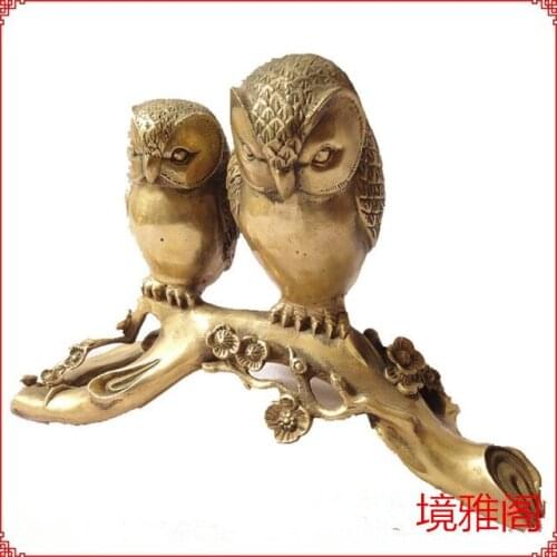 A copper Bronze Bird owl owl landing Zhaocai Home Furnishing deeply attached to each other making processroom Art Statue