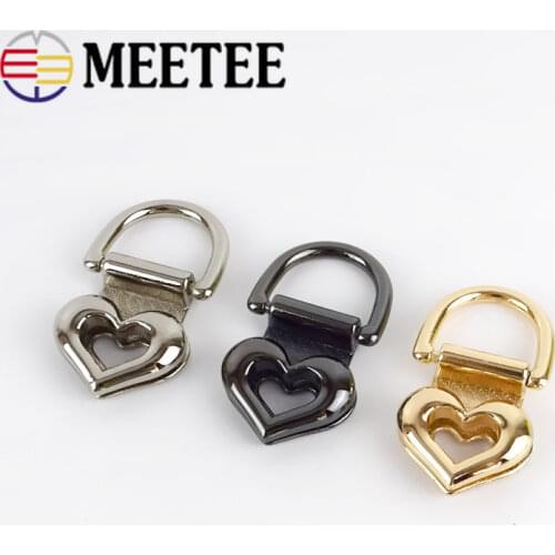 Meetee 4pcs/10pcs 19mm Metal Bag Side Buckles Heart O D Ring Hanger Pull Clip Hook DIY Handbag Strap Clasp Part Accessories