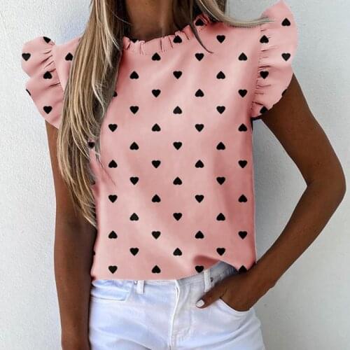 Muyogrt 2021 New Short Sleeve Round Neck Print Shirt Female Fashion Plus Size Pullover Clothes Womens Summer Ruffle Blouse