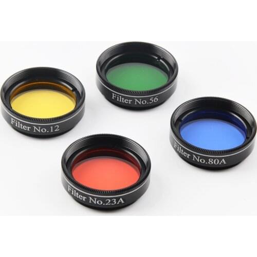 1.25 Inch 4pcs Color Filter Set for Telescope Eyepiece - No.12 Yellow, No.23 Red, No.80A Blue and No.56 Gree
