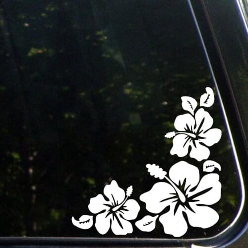 Car stickers Hibiscus Corner flower stickers Car Vinyl Decal Sticker 5.5"x 5.5" Right White