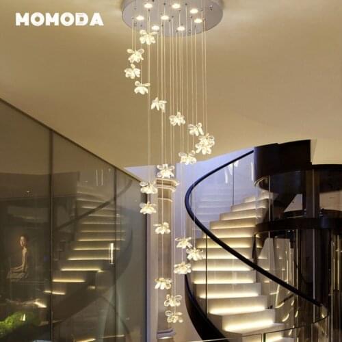 Nordic LED Chandeliers Lighting New Design Crystal Metal Butterfly Flowers Pendant Lights Bedroom Living Room Staircase Lamps