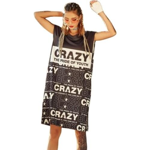 New Women Vest Dress Sleeveless Funny Letter Black Crazy T-shirt Dresses Streetwear