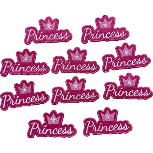 New Arrival Small Hot PINK Crown Princess Embroidered Patches for Clothes Iron on Letters Badge 10 Piece