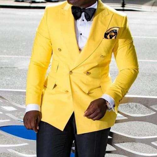 Formal One Piece Jacket Yellow Double Breasted Tailored Prom Wedding Blazer for Men Casual Slim Fit Custom Groom
