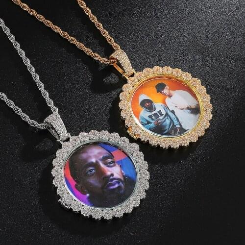 New Hip Hop Custom Made Photo Roundness Openable Iced Out Bling Cubic Zircon Necklace & Pendant For Men Jewelry