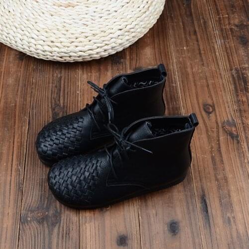Short Boots Lace-Up Hand-Knitted Martin Boots Literary Casual Flat Womens Boots Retro Mori Girl Soft Bottom Comfort Ankle Boots