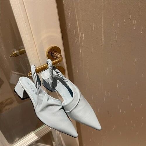 QUNSHENGRUI 2021 Korean design new fashion thick wild shallow mouth open OL lazy tide womens sandals slingback shoes pumps