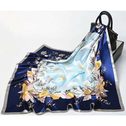 Scarves Women Print Foulard 90cm Square Shawls Luxury Brand Bandana female muffler Silk Satin Scarf Head Hijab Scarfs For Ladies