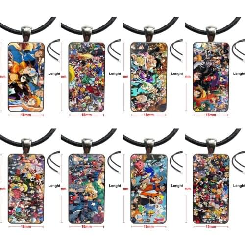 Glass Cabochon Pendant Necklace Rectangle Fashion Necklace For Wedding Anime Manga Cartoon Comic Collage