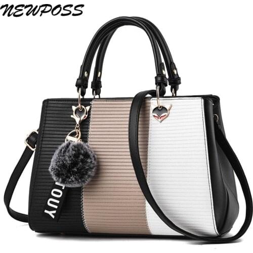 Newposs Women Hairball Ornaments Totes Patchwork Handbag Party Purse Ladies Messenger Crossbody Shoulder Bags Women Handbags