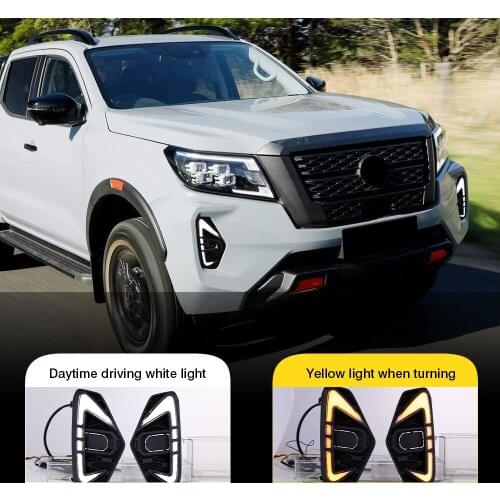 OKEEN One Pair LED Daytime Running Lights For Car Nissan Navara NP300 2021 Fog Driving Turn Singal Streamer Lamps DRL Red Yellow