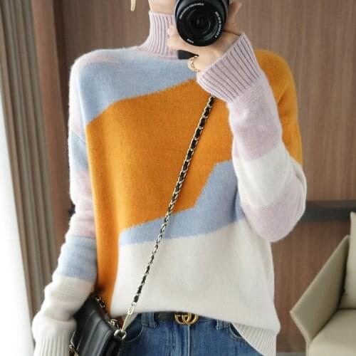 Autumn and winter new ladies turtleneck sweater 100% pure wool is difficult to pullover long-sleeved sweater loose plus size top