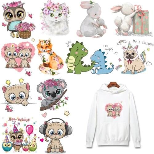 Prajna Cartoon Patch Rabbit Cat Iron On Patches Heat Transfers Vinyl For Clothing Cute Unicorn Thermal Stickers On Clothes DIY