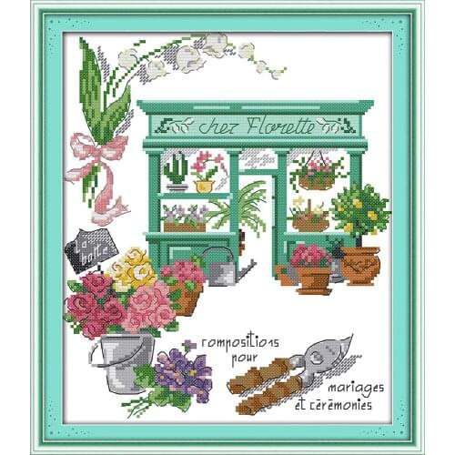 Everlasting Love Flower Shop Chinese Cross Stitch Kits Ecological Cotton Stamped Printed 14 11CT DIY Gift Christmas Decoration