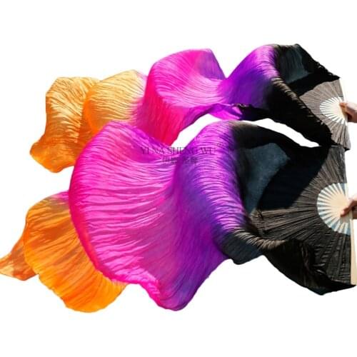 1Pair Belly Dance Silk Fan Colorful Imitation Silk Handmade Hand Dyed Dance Performance Practice Props Long Fan Adult Children