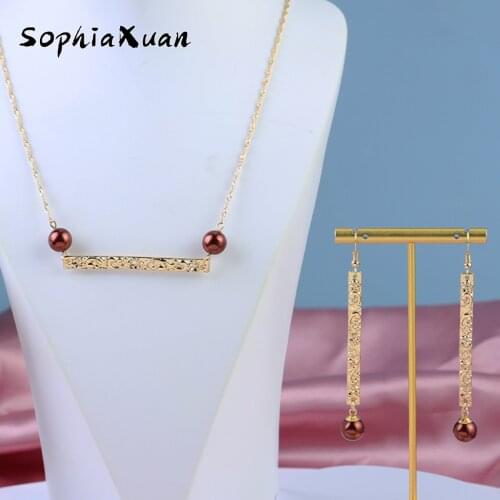 SophiaXuan Pearl Jewerly Sets Fashion Polynesian Hawaiian Gold Plated Earrings Necklaces Sets for Women Wholesale 2021 Jewelry