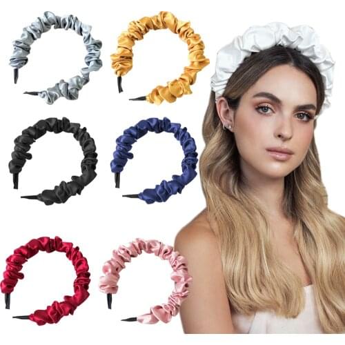 Wrinkled Chiffon Wide Top Knot Hair Bands For Women Fashion Solid Color Elastic Headbands Hair Hoop Female Hair Accessories