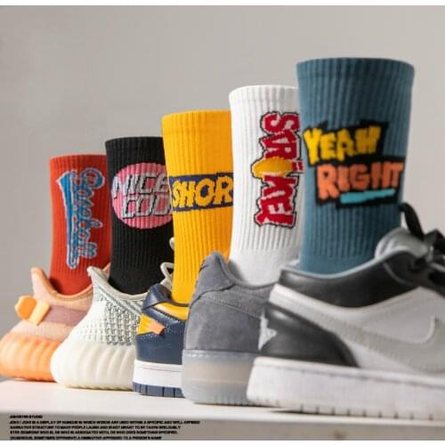 A Double-Funny Socks Mens Womens Tube Socks Cotton Solid Color Printed Black RED White Yellow Blue Crew Hip Hop Street Popular