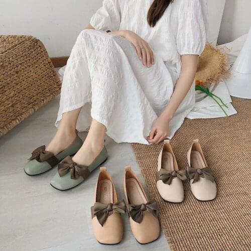 2021 Spring Ladies Flat Loafers Round Toe Casual Shoes Ladies Loafers Bow Tie Flat Shoes All-match Comfortable Womens Shoes