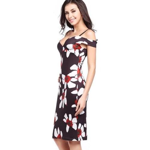Womens Elegant Fine shoulder strap cap sleeves Casual Work Business Office Party Fitted Bodycon Pencil Sheath Slim Dress print