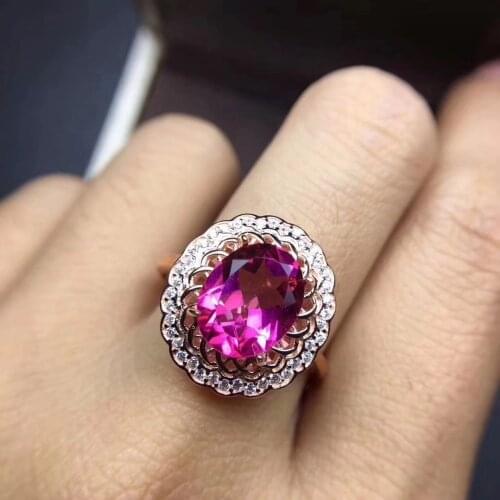 Fashion Elegant round flowers Natural pink topaz gem Ring S925 Silver Natural gemstone Ring Women girl wedding gift Ring Jewelry