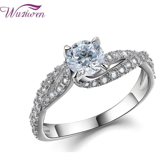 Wuziwen Solid 925 Sterling Silver Engagement Ring For Women Eternity Wedding Rings 1.3Ct Zircon Jewelry Size 5-10 JR4852