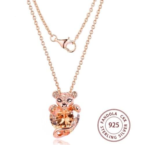 Authentic 925 Sterling Silver Jewelry Sparkling Lion Princess Heart Necklaces for Women Girls Teen Gift Collares Wholesale