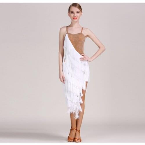 2021 New GB016 Tassel Patchwork Design Latin Dance Dress Women Performance Bare Back Modern Dance Dress Latino Dancewear
